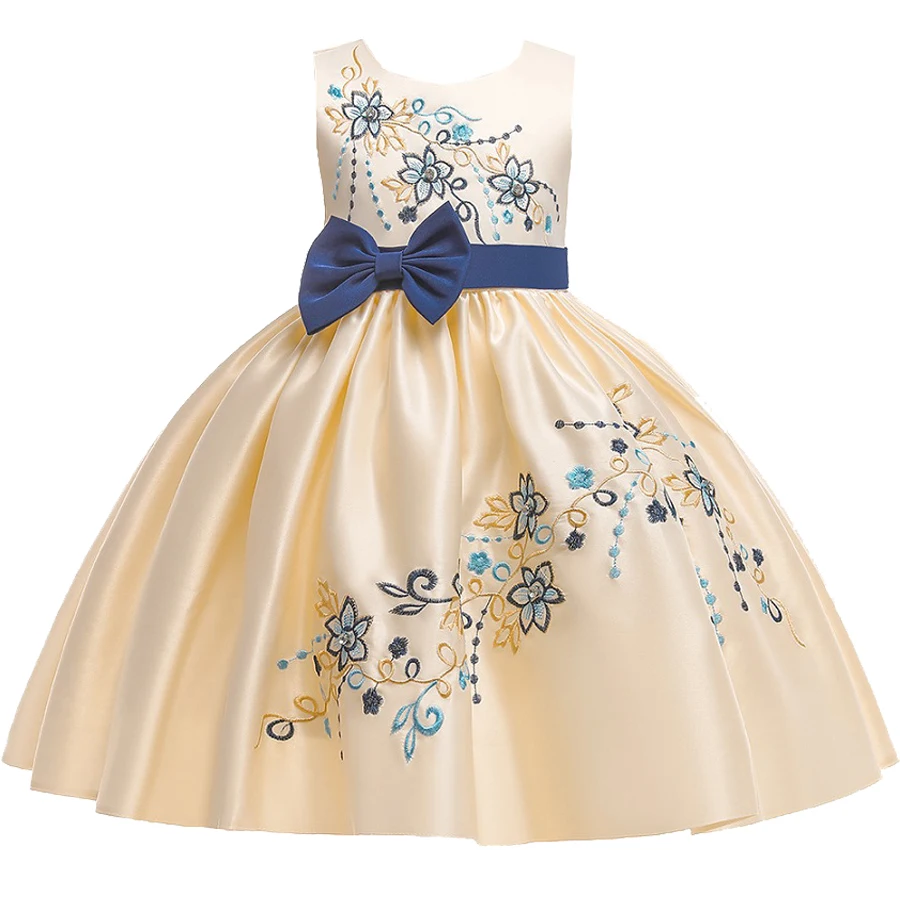 

Girls' embroidered applique fluffy dress 2021 new children's bow Princess Dress banquet piano host performance evening dress