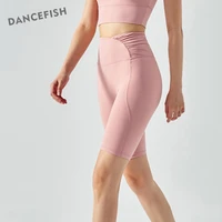 dancefish unique wrinkle asymmetrical waistband design comfortable high waist sportwear tight pants fitness running yoga skorts