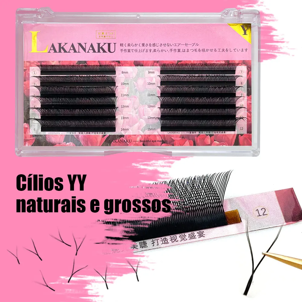 

LAKANAKU 12rows Y Shape Eyelashes Extension YY Eyelash Cilia and Brazilian Volume Soft Faux Mink YY Lashes Y Cilios