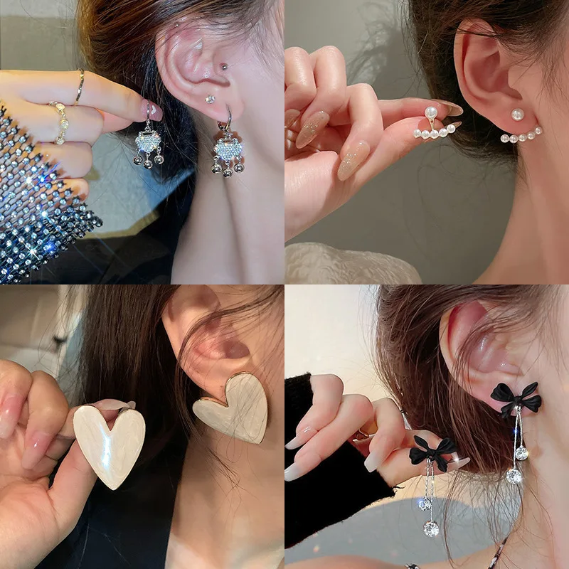 

WANGAIYAO new fashion temperament wild silver needle pearl earrings female ins style temperament ear stud earrings birthday anni