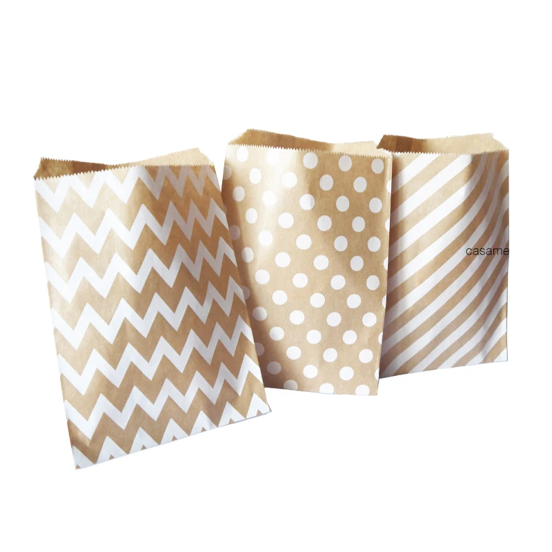 

50 pcs treat candy bag high quality Party Favor Paper Bags Chevron Polka Dot Stripe Printed Paper craft Bags Bakery Bags