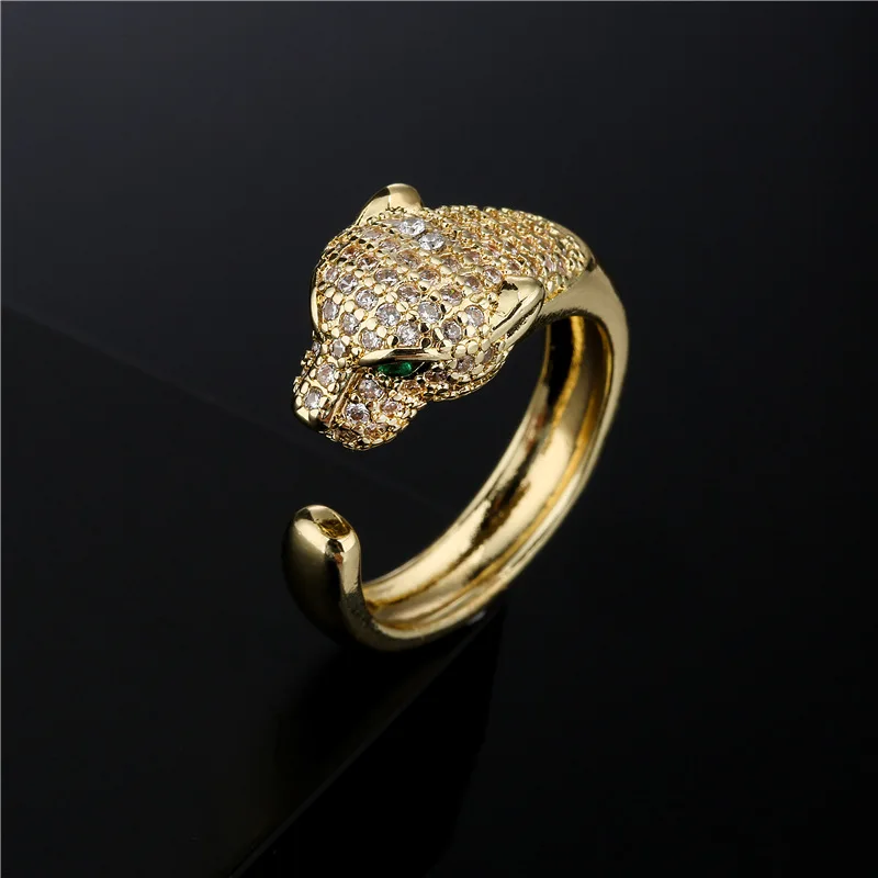 

18K Gold-color-protected Electroplating Majestic Leopard Ring Opening Can Be Adjusted Domineering Micro-inlaid Ring Hot Sale