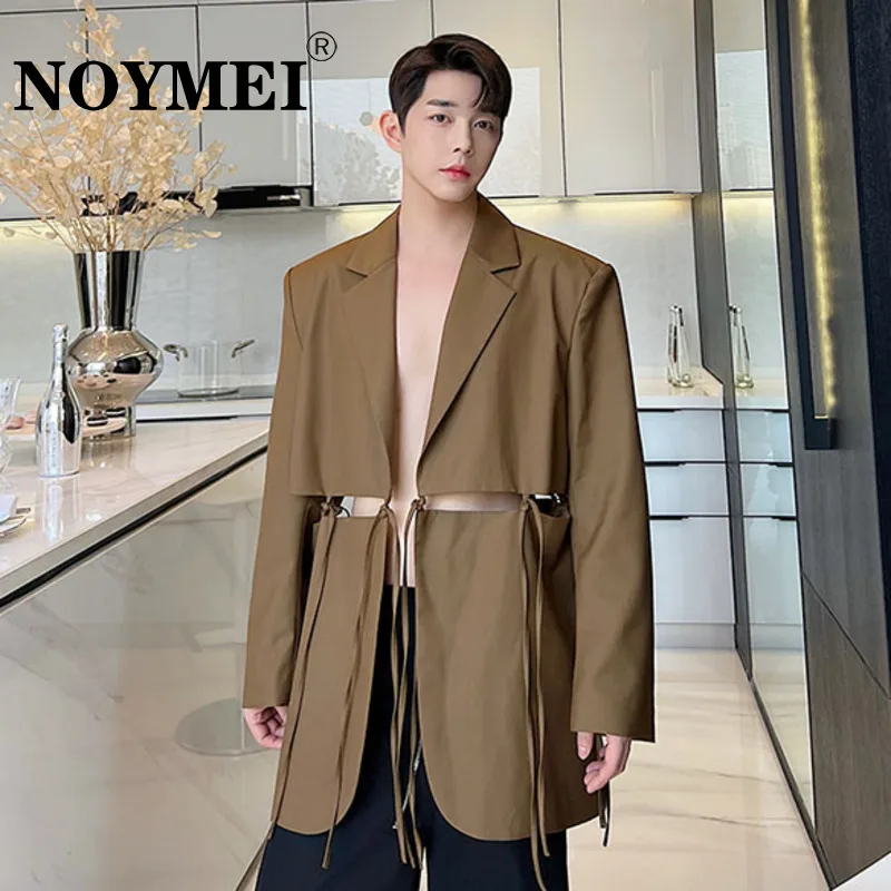 

NOYMEI Blazer French Style Deconstruction Personality Design Split Solid Color Fashionable Bandage Suit Coat Autumn WA1931
