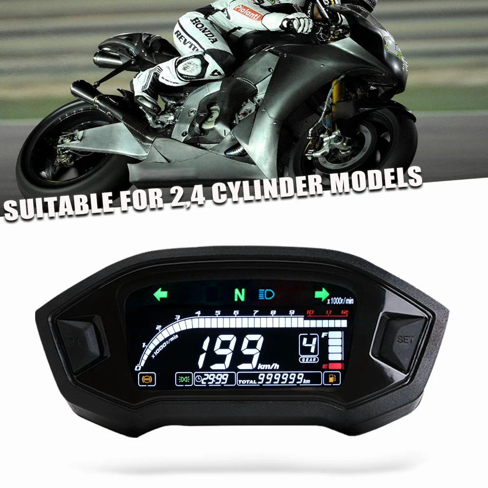 

12000 RPM Backlight Digital Motorcycle Odometer Tachometer Universal Motorcycle LCD Display for 1.2.4 Cylinder Motorcycle Meter