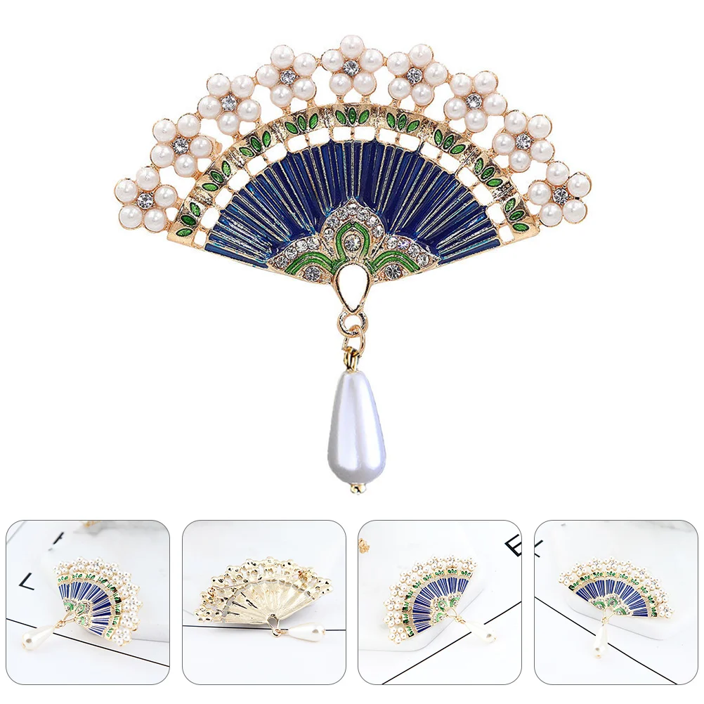 

Brooch Fan Shape Woman Vintage Dress Decor Clothes Accessory Pearl Brooches Women