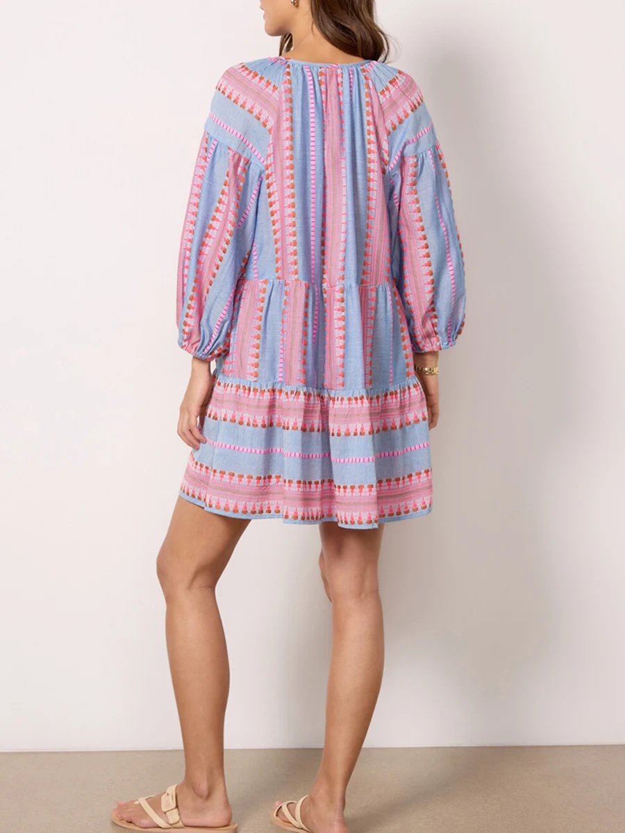 Женское летнее платье в богемном стиле свободное короткое пляжное с рукавом 3 4