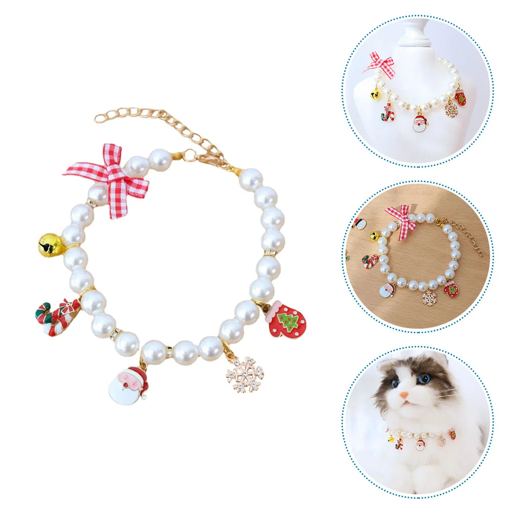 

Collar Dog Cat Necklace Christmas Pearl Puppy Kitten Breakaway Pet Rhinestones Crystal Bell Wedding Portable Jewelry Neck