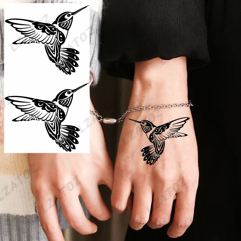 

Black Hummingbird Temporary Tattoos For Woman Man Adult Realistic Fake Animal Elephant Tiger Tattoo Sticker Hand Washable Tatoos