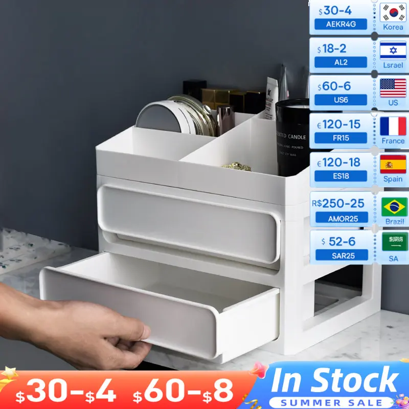 

Scandinavian Plastic White Gray Storage Drawer Desktop Sundries Storage Box Cosmetics Makeup Container Home Organizer Decor Box