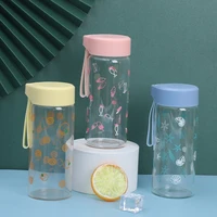 simple glass water bottle heat resistant glass water cup simple portable handle square cover printing sports outdoor cup
