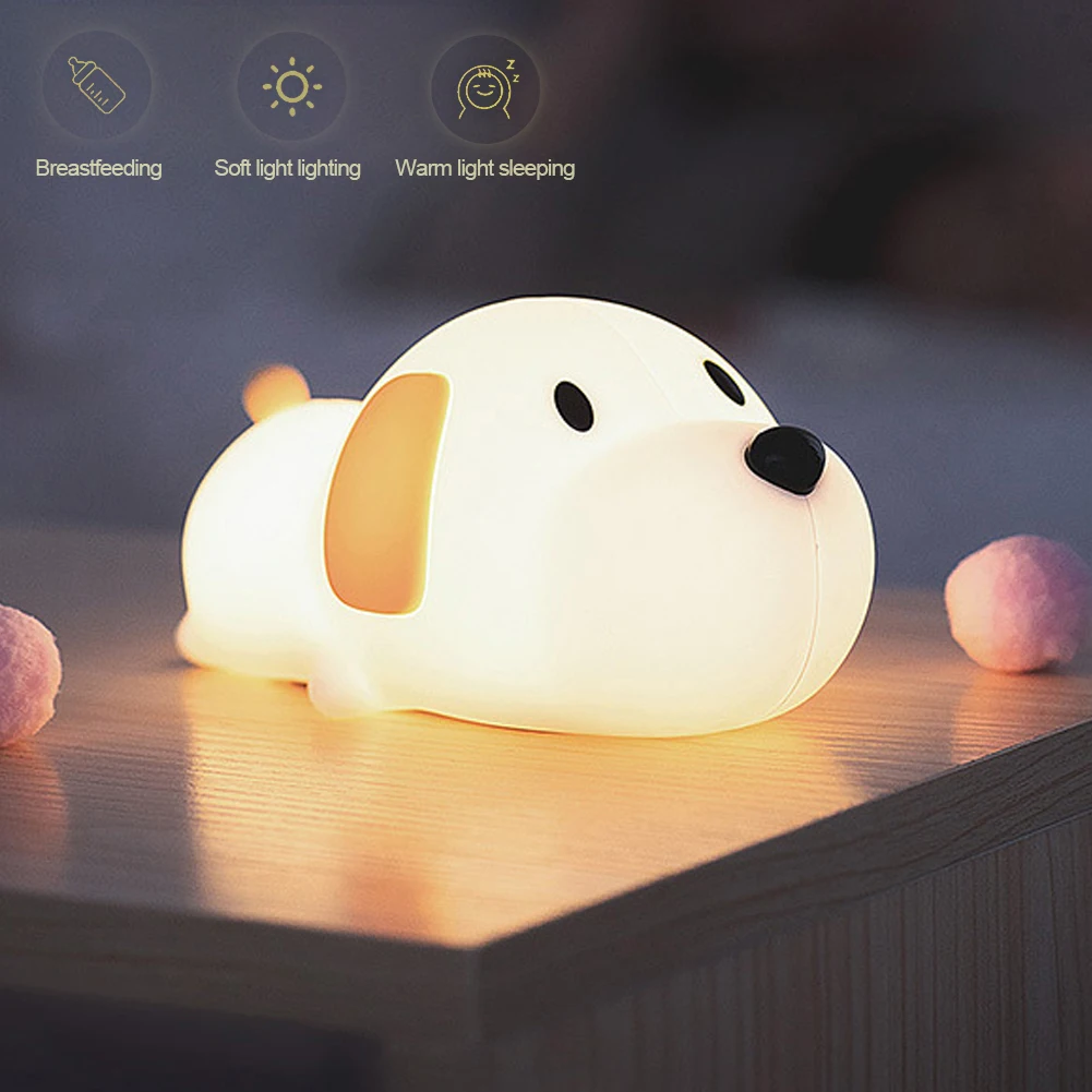 

Cute Puppy Touch Senor Night Light Silicone Dog Dimmable Atmosphere Lamp Children Holiday Gift SleepingNightLamp 5V USB Charging