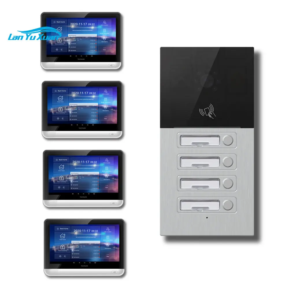 

4 Flats 7 Inch Android Tuya Smart Video Door Phone IP Villa Intercom For 2 Houses Touch Screen IC Card Unlock Doorbell