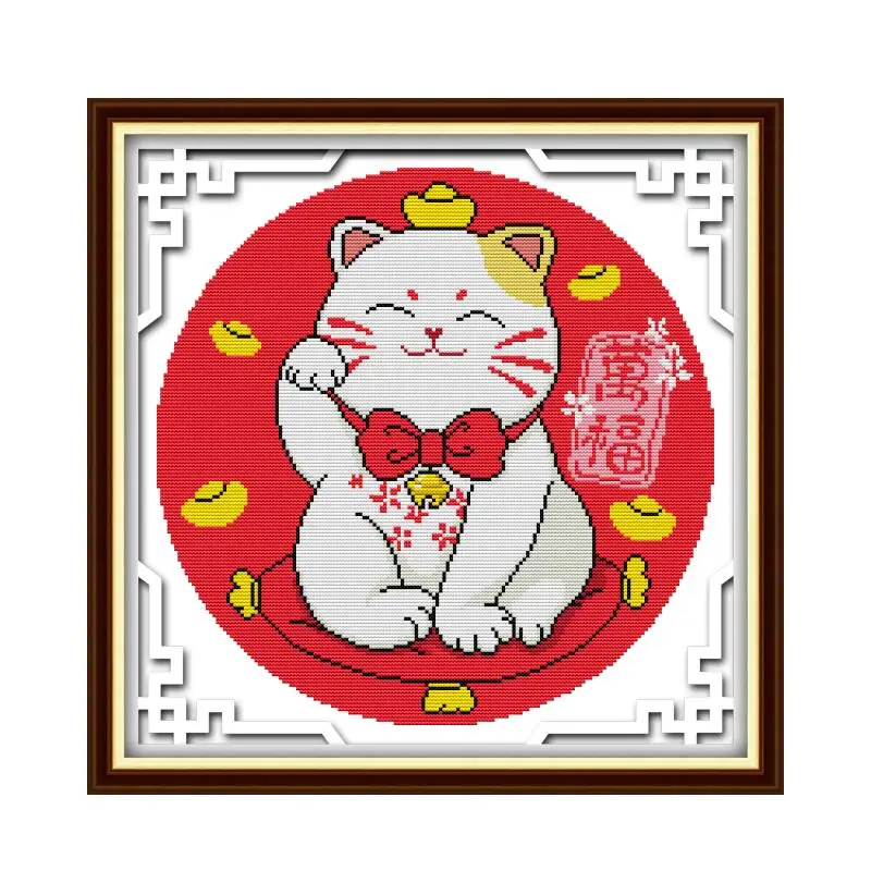 

Lucky cat cross stitch kit bird winter snow 18ct 14ct 11ct count printed embroidery DIY handmade needlework craft free ship