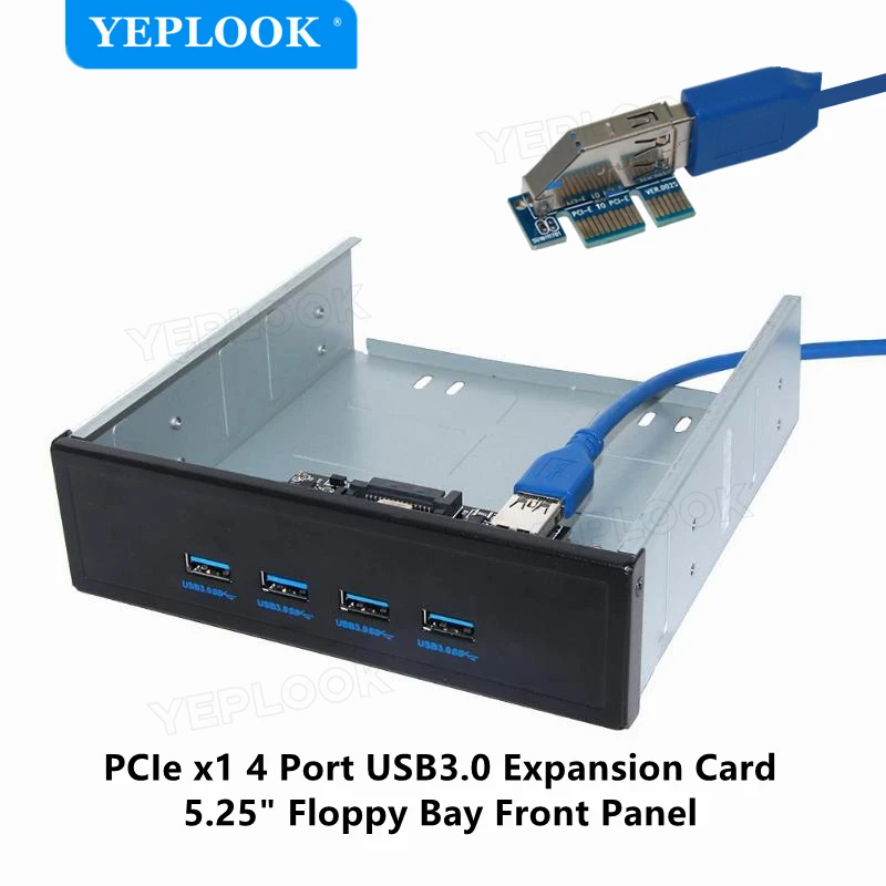 Плата расширения PCI-E x1 на 4 порта USB3.0, 5,25 дюйма, передняя панель с отсеком для дисков с бесплатным кабелем USB3.0 60 см NEC720201 5 Гбит/с для настольного ПК