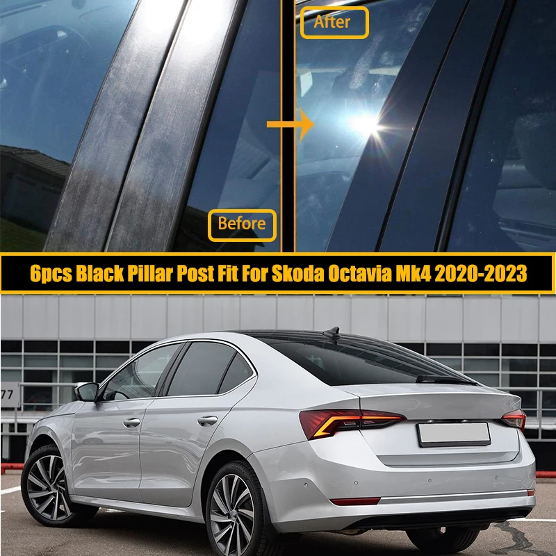

Глянцевые черные автомобильные столбы, столбы, окна, двери, литье, планки, наклейка на крышку, наклейка, подходит для Skoda Octavia Mk4 2020 2021 2022 2023