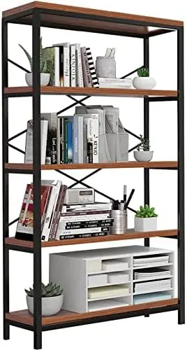 

Bookshelf 5-Tier, Bookcase 58" H Ladder Shelf, Storage Shelves Shelf Unit, Accent Furniture Metal Frame, Home Office Furnit Org
