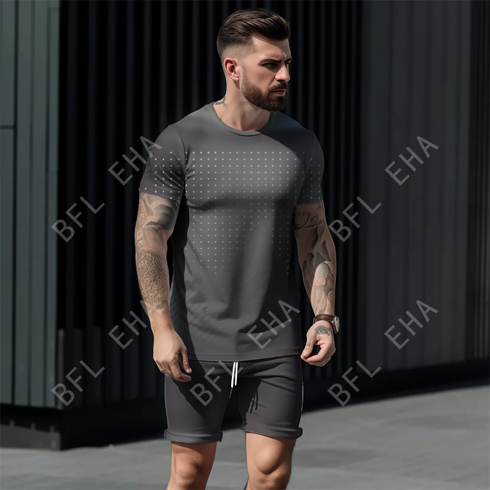 2023 New Men Fashion 3D Gradient color graphics Print Men Street Casual Short T Shirts+Shorts 2-piece Set Oversized Man Clothing