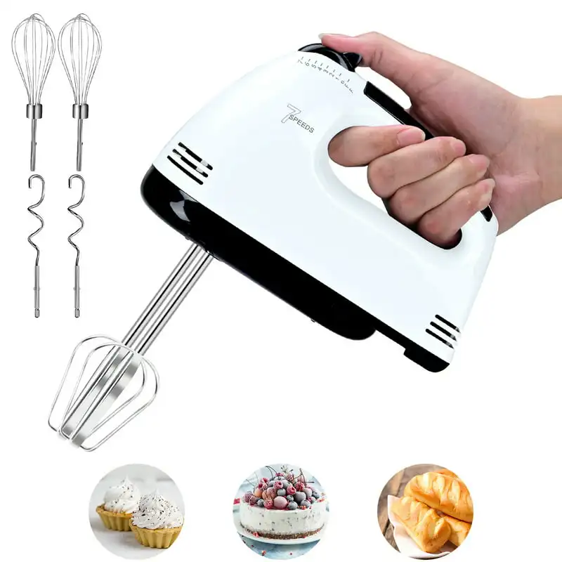 

Mixer 7 Speeds, Portable Kitchen Handheld Blender for Easy Whipping Dough, Cream, Cakes & Whisking Egg, White