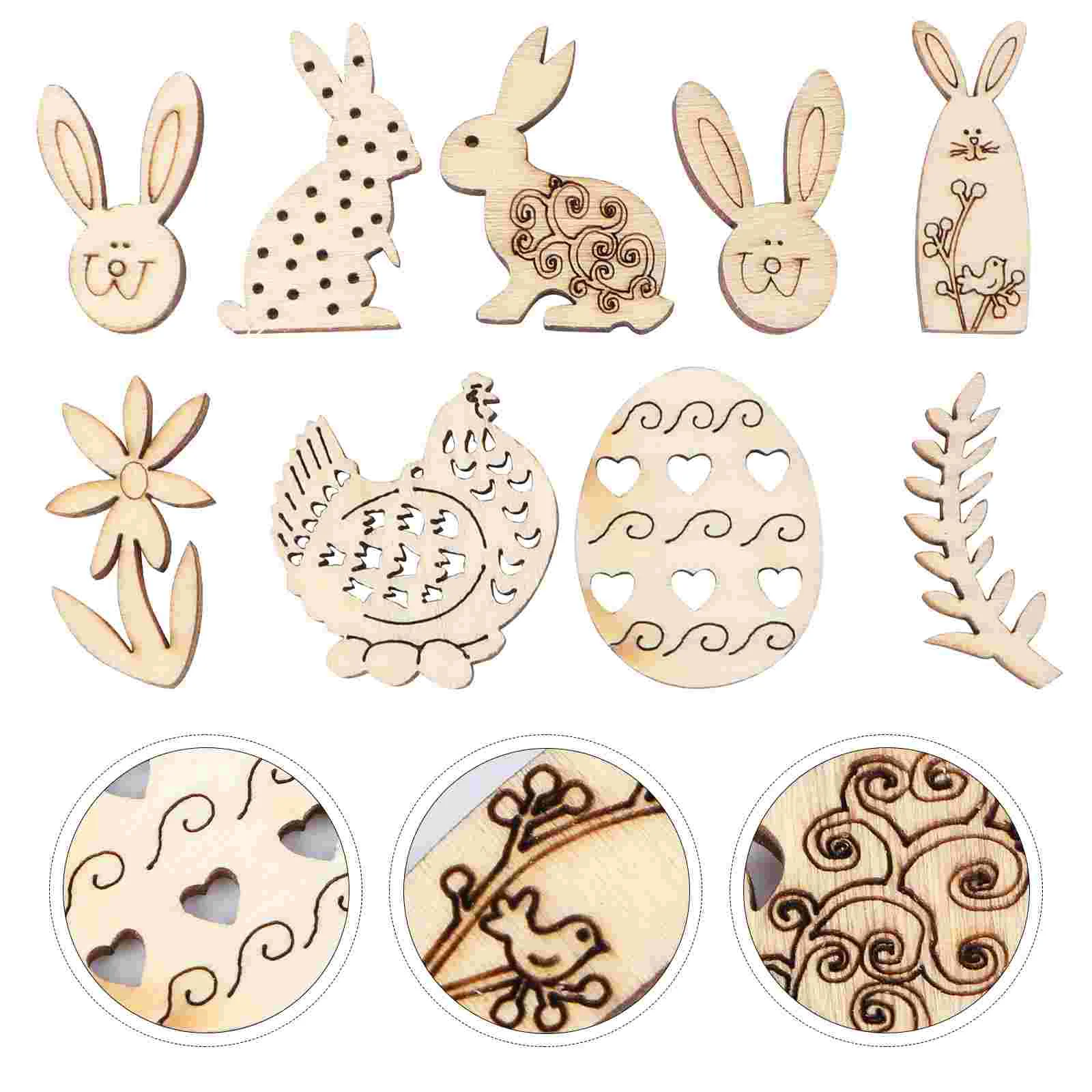 

100pcs Wood Piece Tree Hanging Decoration Wood Bunny Rabbit Shapes Wood Gift Tags Easter Wood Cutouts