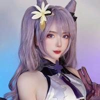 genshin impact cosplay wig keqing cosplay wig smoky purple double ponytail long hair heat resistant synthetic hair
