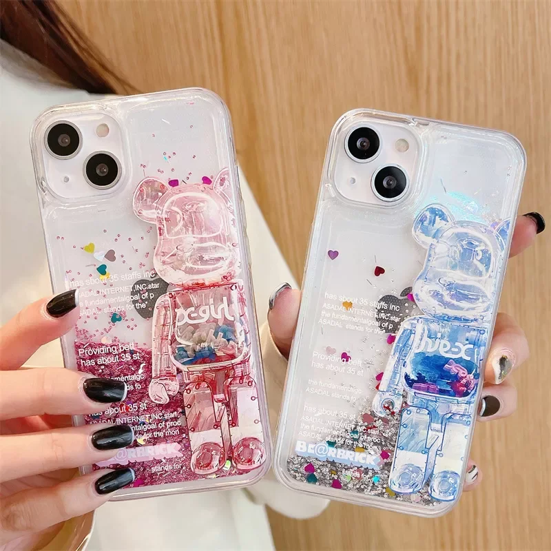 

Cartoom Violent Bear Glitter Liquid Sand Quicksand Case For Xiaomi Poco F3 Redmi K40 K30 K20 Note 11 10 9 8 Pro Shockproof Cover