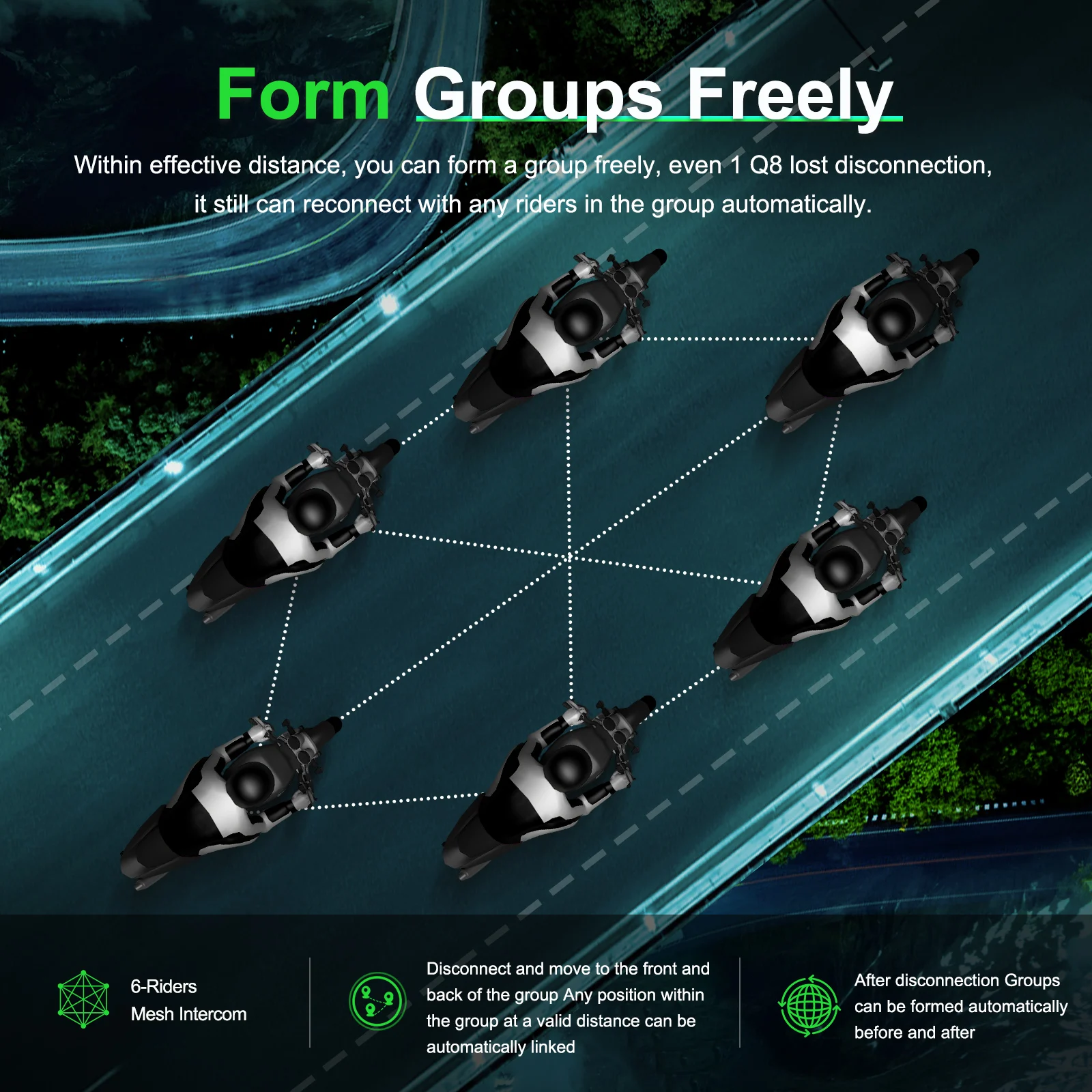 EJEAS Q8 Мотоциклетный шлем Mesh3.0 Интерком Walkie Talkie Bluetooth5.1 Домофонная гарнитура 6Riders