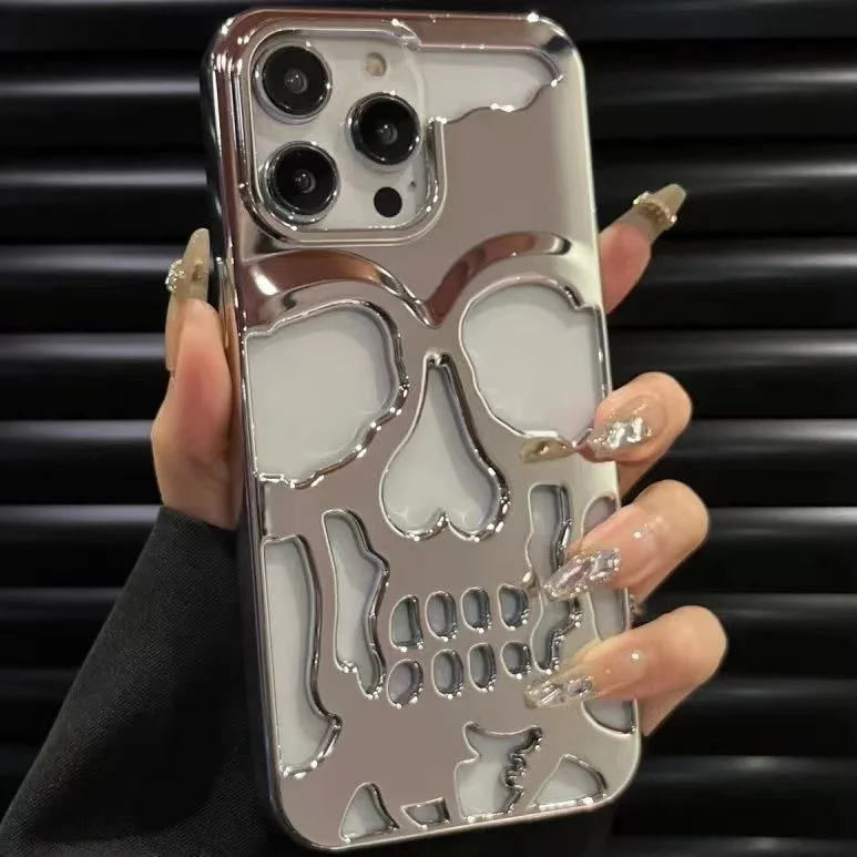 3D Hollow Skull Callous Phone Case for iPhone 14 ProMax 13 12 11 Pro Max 14 Plus 13 Luxury Plating Acrylic Shockproof Hard Cover