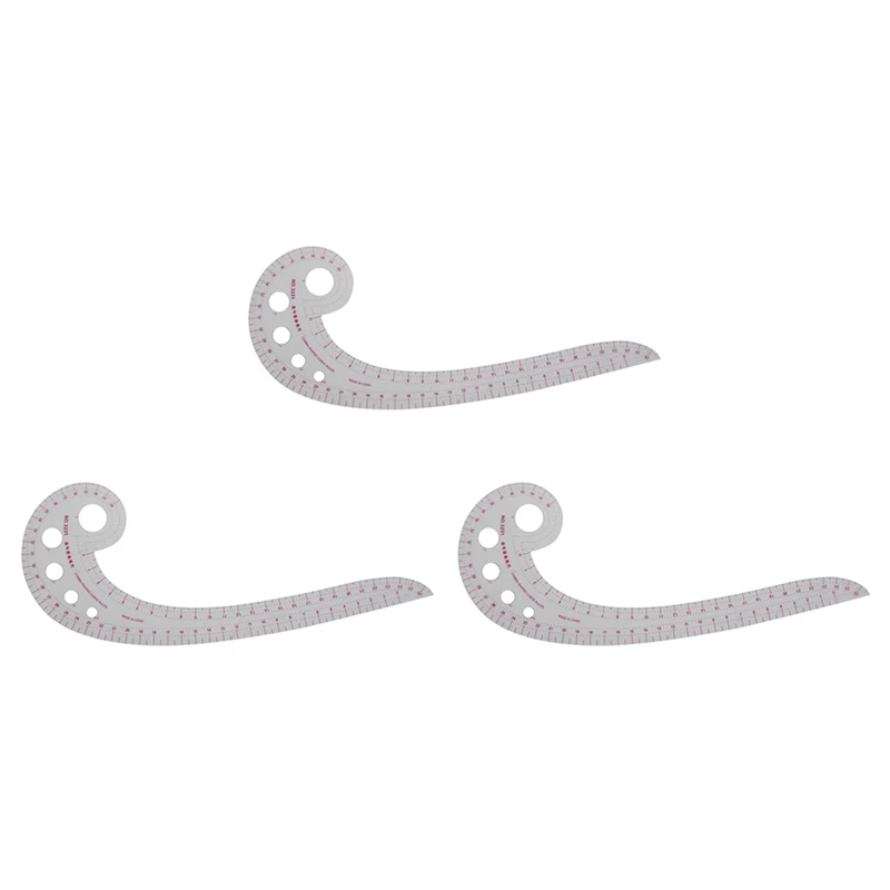 

3X 11.8 Inch Long Comma Shaped Plastic Transparent French Curve Ruler Spline