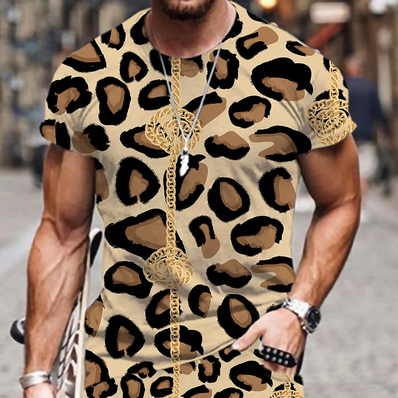 

Футболка мужская оверсайз с леопардовым принтом, смешная Повседневная Уличная одежда в стиле хип-хоп, с круглым вырезом, роскошная в стиле Х...
