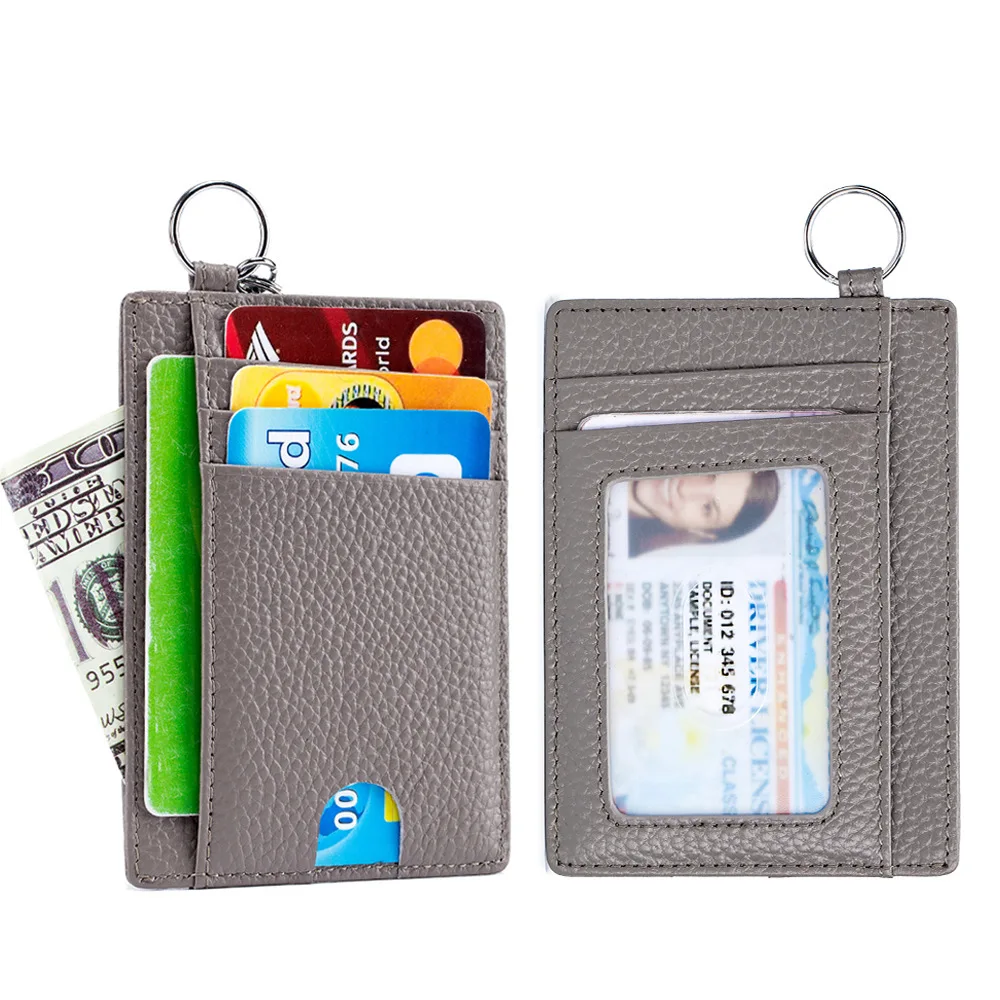 

Genuine Leather Card Slots Rfid Blocking Anti-theft Mini Card Holder with Neck Hook Mini Wallet Luxury Key Chian Slim Wallet