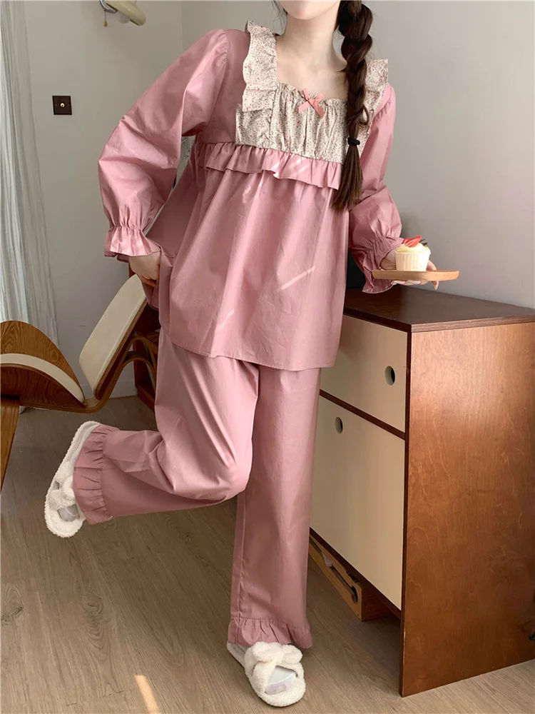 Новый мягкий розовый пижамный комплект с цветочным принтом из хлопка для