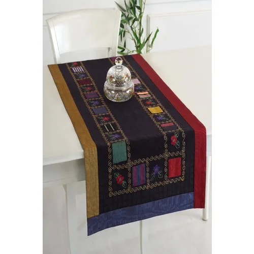 

Table Runner Patched Embroidered Runner Black Lady Turkish Bordered Christmas Runner Size 50x130 100% Cotton Made in Turkey