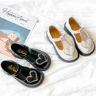 Детская кожаная обувь, Т-образный ремешок, любовь, сердце, блёстки, ПУ, черные, белые, милые детские, Мэри Джейн 27-36, Весенняя удобная обувь на плоской подошве для девочек