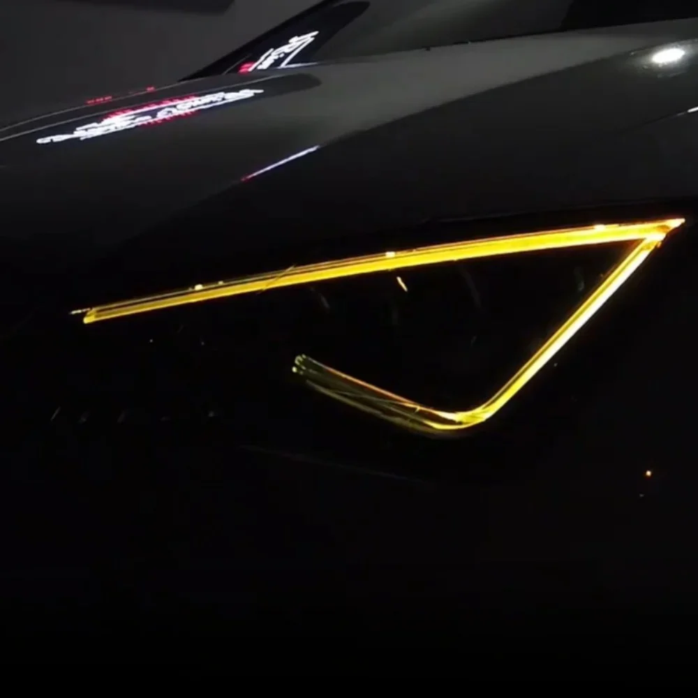 Фото Желтые дневные ходовые огни DRL для 2017 2018 2019 2020 Seat Leon Cupra, светодиодная фара Angel Eyes 5F0941475A 5F0941476A №4
