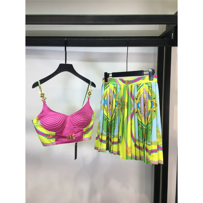 

Traf 2023 Woman Skirt Satin 3D Printing Corset Women Miniskirt Y2k Clothes New Fashion Tube Top Sexy Suspenders Top Suit Bra