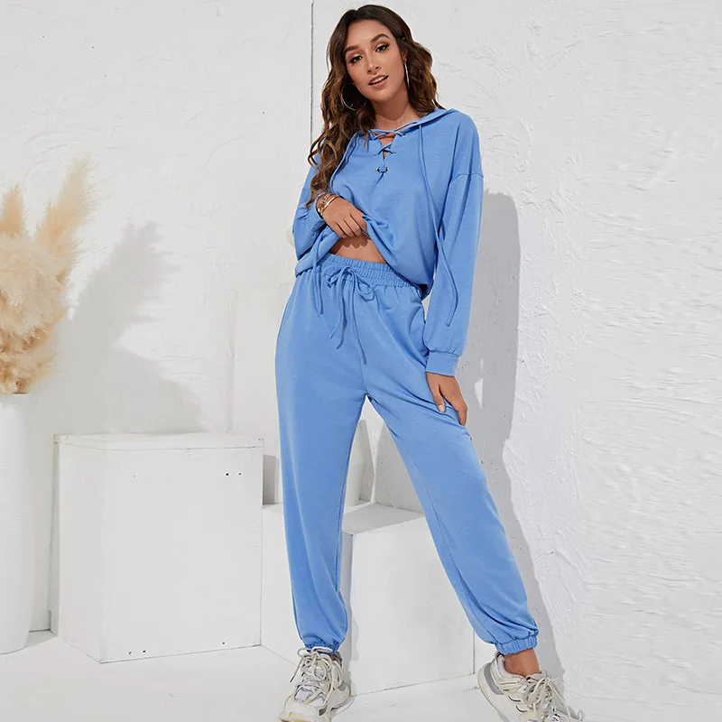 

Осенний новый продукт, свитер на бретельках с длинным рукавом и V-образным вырезом, леггинсы и брюки, домашний комплект из двух предметов