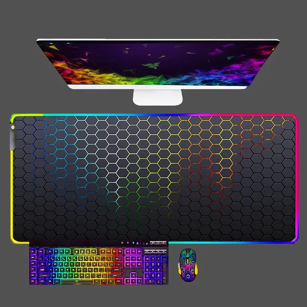

Коврик для мыши с геометрическим рисунком из аниме, RGB, большой размер XXL, мягкий Настольный коврик для клавиатуры, резиновый коврик для мыши, игровой Подсветка для ноутбука, детской мыши