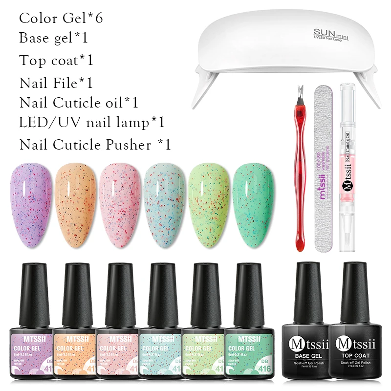

Mtssii Eggshell Gel Nail Polish Set with 6W Nail Dryer Manicure Nail Art Tool Kit Semi Permanent Yogurt Nail Gel Soak Off UV LED