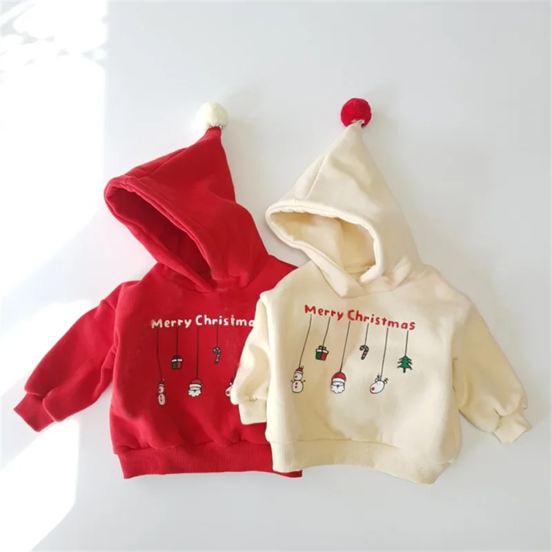 

Infant Baby Boys Girls Christmas Romper Long Sleeve Thicken Hooded Letters Print Jumpsuit Fall Winter Clothes