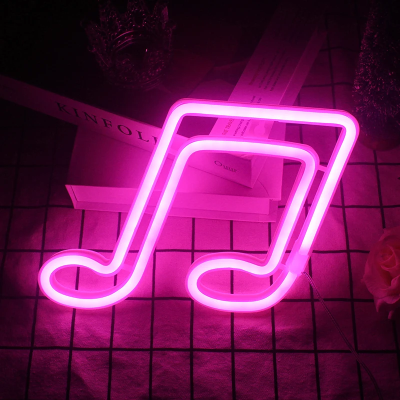 

Wanxing Music Note Shaped Neon Sign Pink Wall Hanging Art USB/Battery Powered Neon Night Lamp For Kids Room Decor Brithday Gift