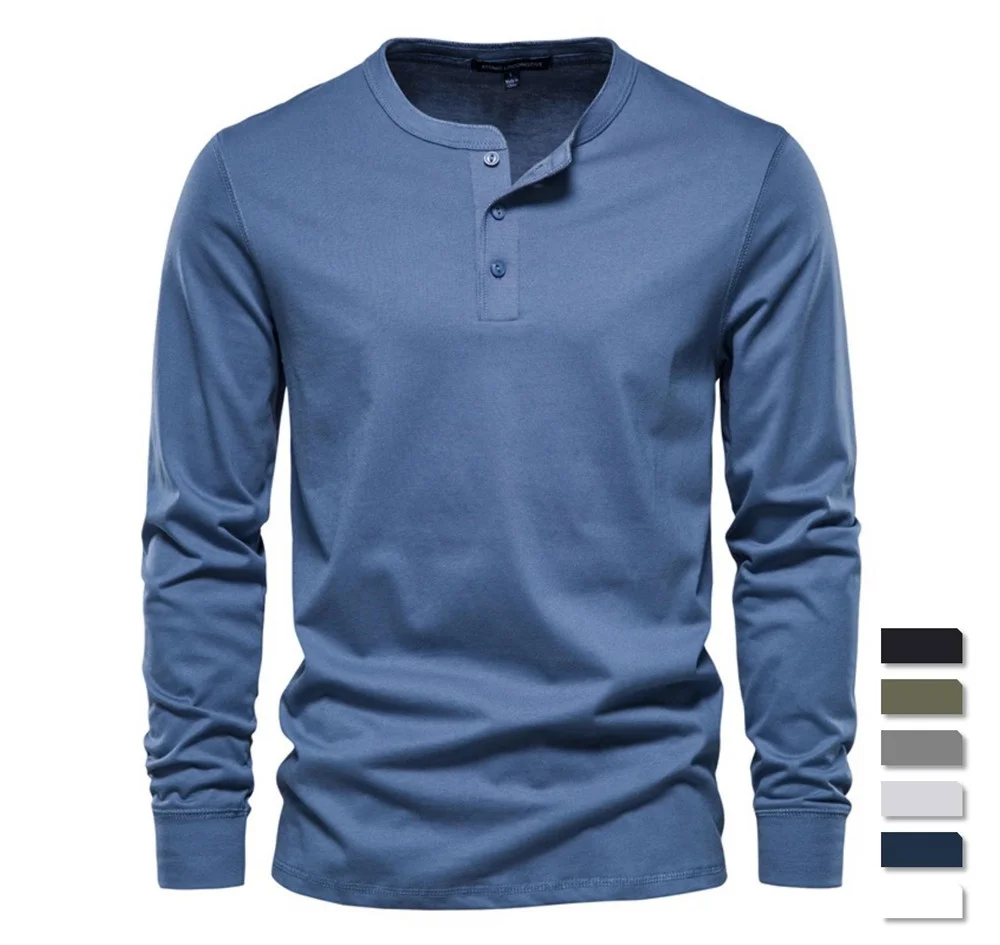 

Collar T Shirt Men Casual Solid Color Long Sleeve T Shirt for Men Autumn High Quality 100% Cotton Mens T Shirts
