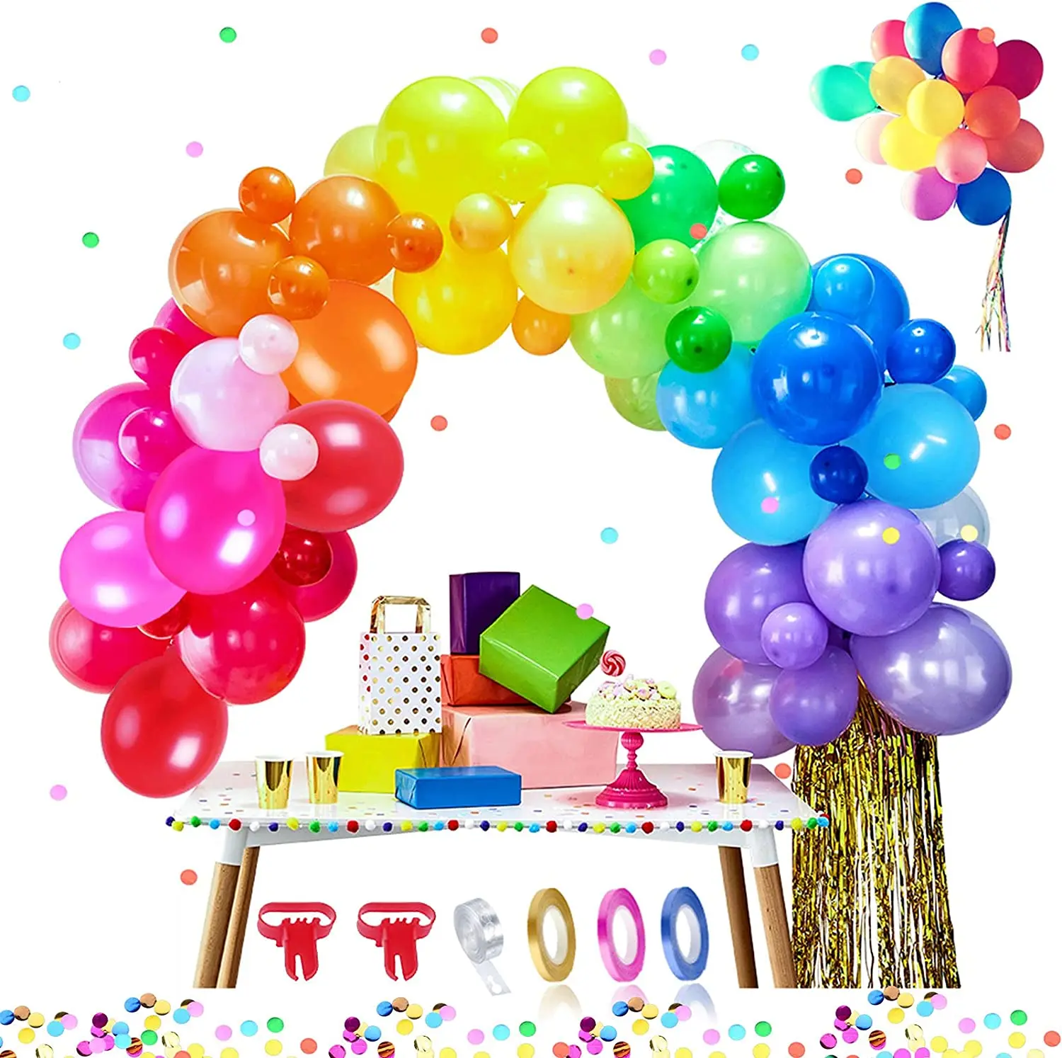 

Rainbow Balloons Garland Balloon Arch Kit Colourful Baby Shower Decorations with 2pcs Balloons Tying Tool 5M Chain for Birthday