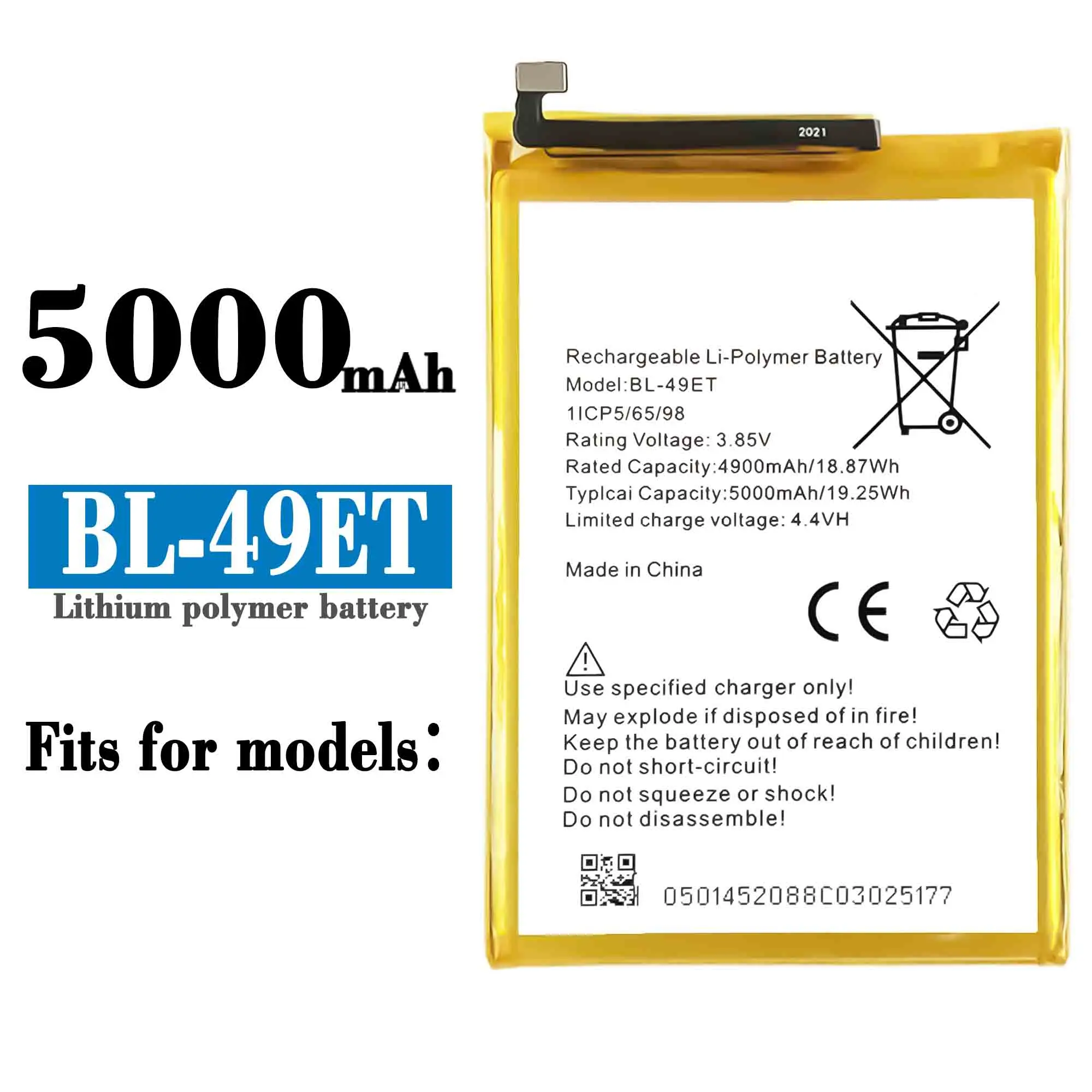 Compatible For Tecno / LB6/LC6/POP2+（POP2 Plus)BA2 BL-49ET 4900mAh  Phone Battery Series