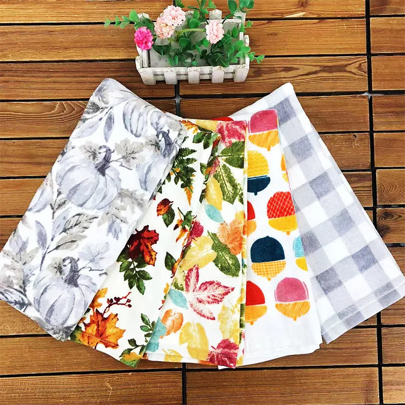 

70x45cm Cotton Tea Towels for Kitchen Napkin Dish Towel Absorbent Home Face Hand Towel Soft Print Kitchen Wiping Cleaning Cloth