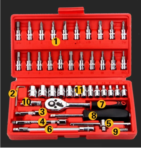 

46 Pieces Set Wrench Combination Socket Head Automobile Maintenance Tool Socket Wrench Combination Hardware Tool