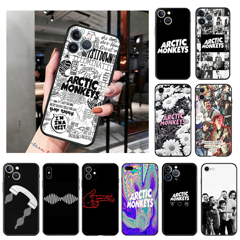 

Silicone Black Phone Cases Cover for iPhone 11 14 Pro Max 12 13 Mini XR SE 7 8 6 6s Plus XS X SE3 11Pro Abstract Arctic Monkey