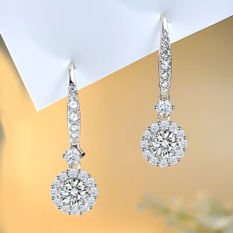 

Fashion Versatile Bud Style 925 Silver Ear Pendant Set with High Carbon Diamond White Diamond Temperament Simple Earrings