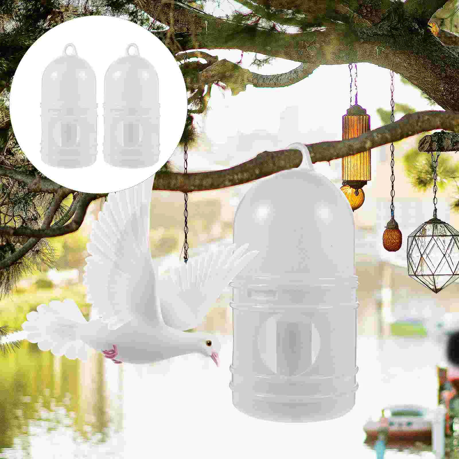 

2 Pcs Poultry Waterer Pigeon Drinking Fountain Feeder Bird Feeding Bowl Accessories Birds Cup White