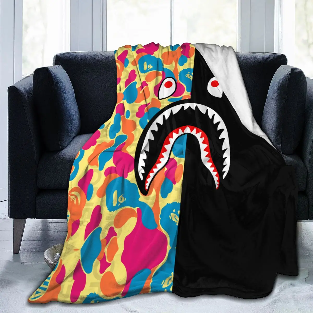 

Супермягкое и тонкое одеяло Bape в виде акулы, одеяло для дивана, всесезонное одеяло на выбор