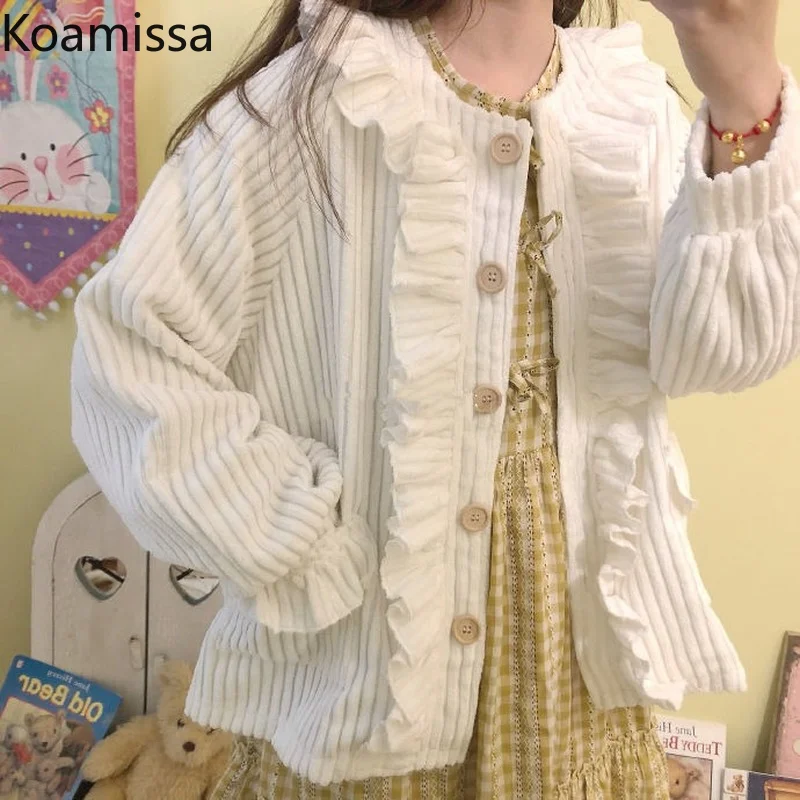 

Koamissa Spring Autumn Women Solid Loose Jacket Japan Style Girls Chic Coat Fashioin Students Casual Jackets Ruffled Outwear Top